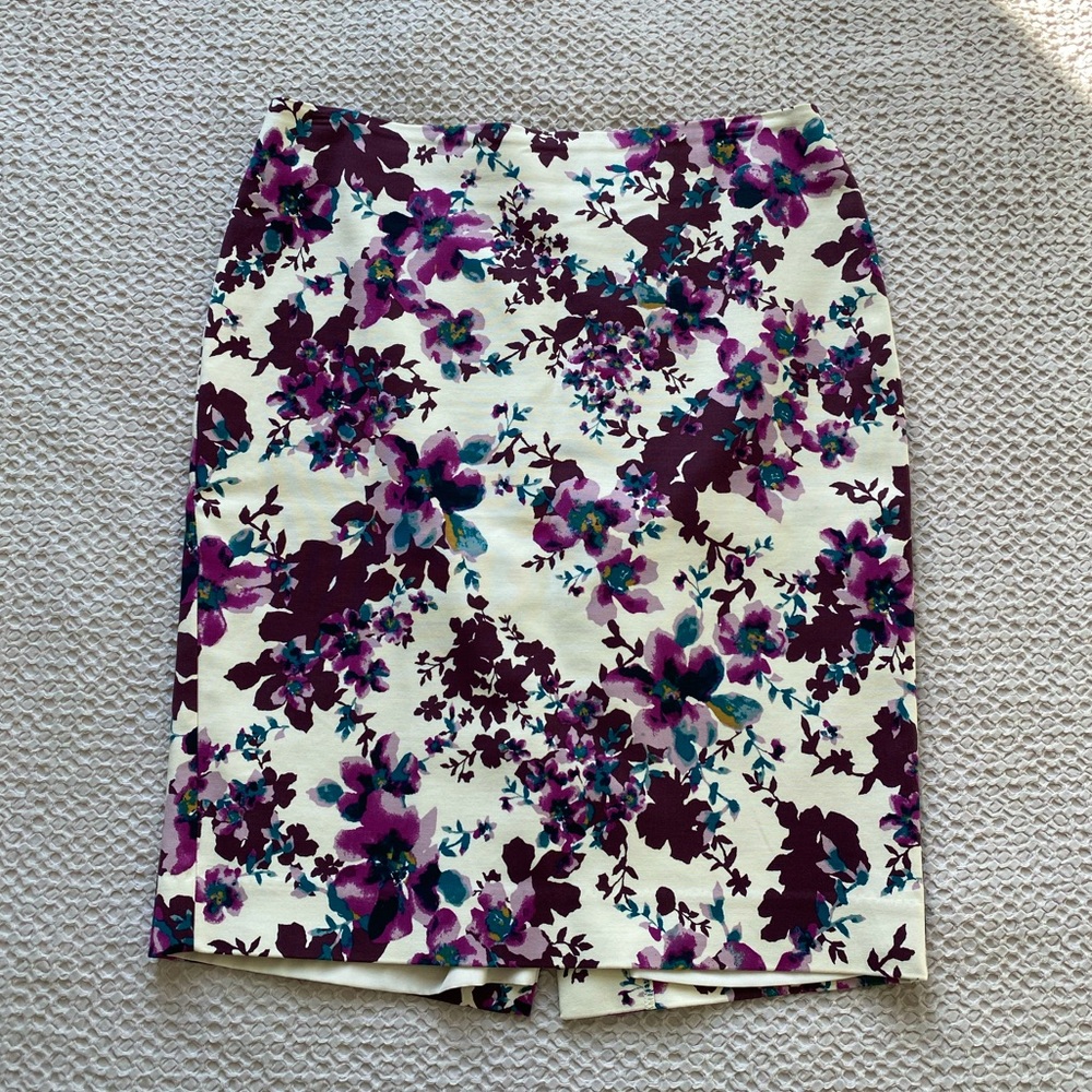 Ann Taylor Factory Floral Purple/Teal Pencil Skirt